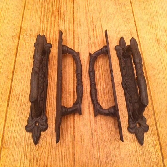 Four (4) Large Door Handles Pulls Cast Iron 9" Long Set of Four (4) 0184-0015